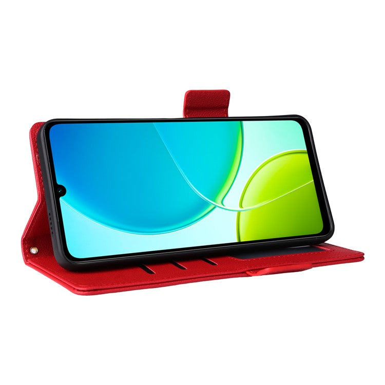 For vivo Y04 4G / Y29s 5G Case Wallet Flip Litchi Texture PU Leather Phone Cover - Red