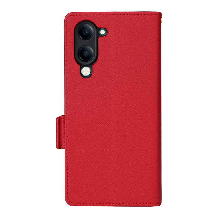 For vivo Y04 4G / Y29s 5G Case Wallet Flip Litchi Texture PU Leather Phone Cover - Red