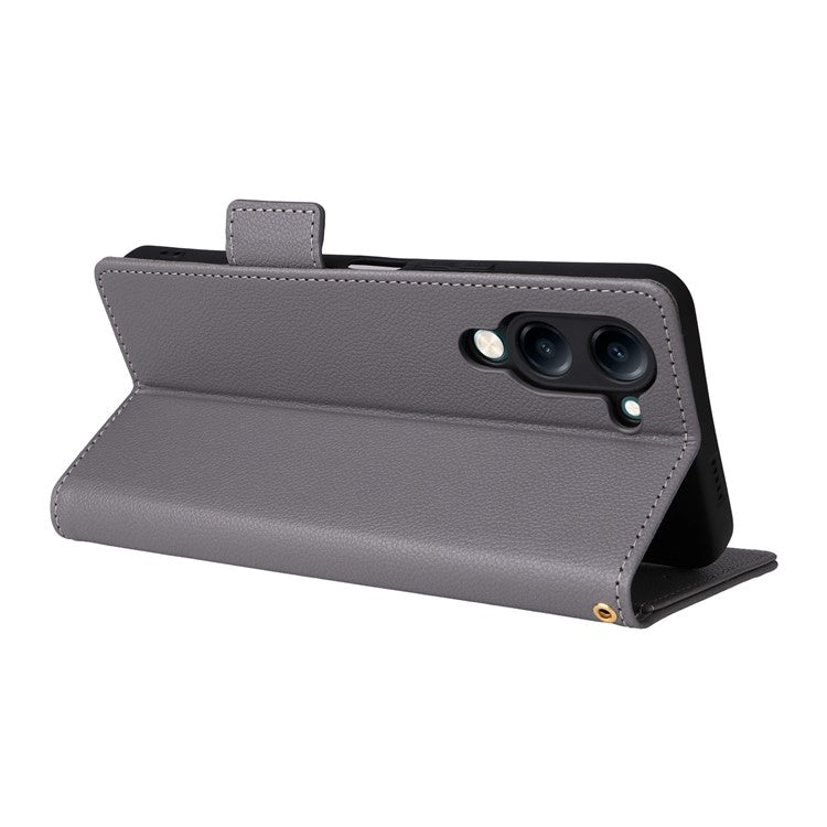 For vivo Y04 4G / Y29s 5G Case Wallet Flip Litchi Texture PU Leather Phone Cover - Grey