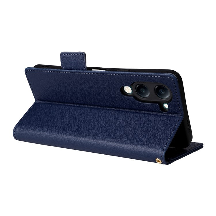 For vivo Y04 4G / Y29s 5G Case Wallet Flip Litchi Texture PU Leather Phone Cover - Dark Blue