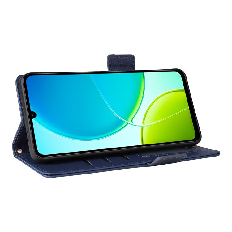 For vivo Y04 4G / Y29s 5G Case Wallet Flip Litchi Texture PU Leather Phone Cover - Dark Blue