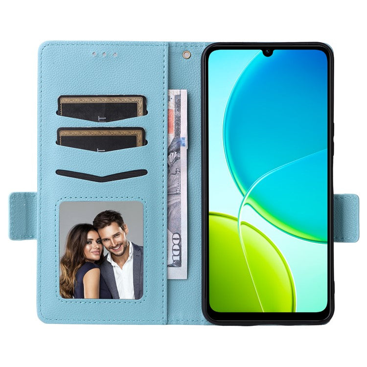 For vivo Y04 4G / Y29s 5G Case Wallet Flip Litchi Texture PU Leather Phone Cover - Baby Blue