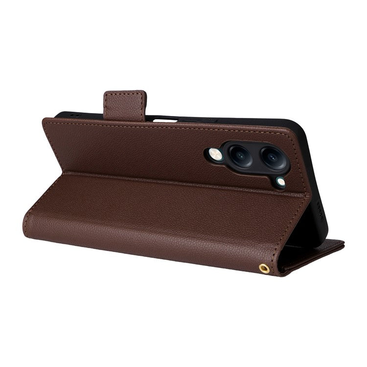 For vivo Y04 4G / Y29s 5G Case Wallet Flip Litchi Texture PU Leather Phone Cover - Brown