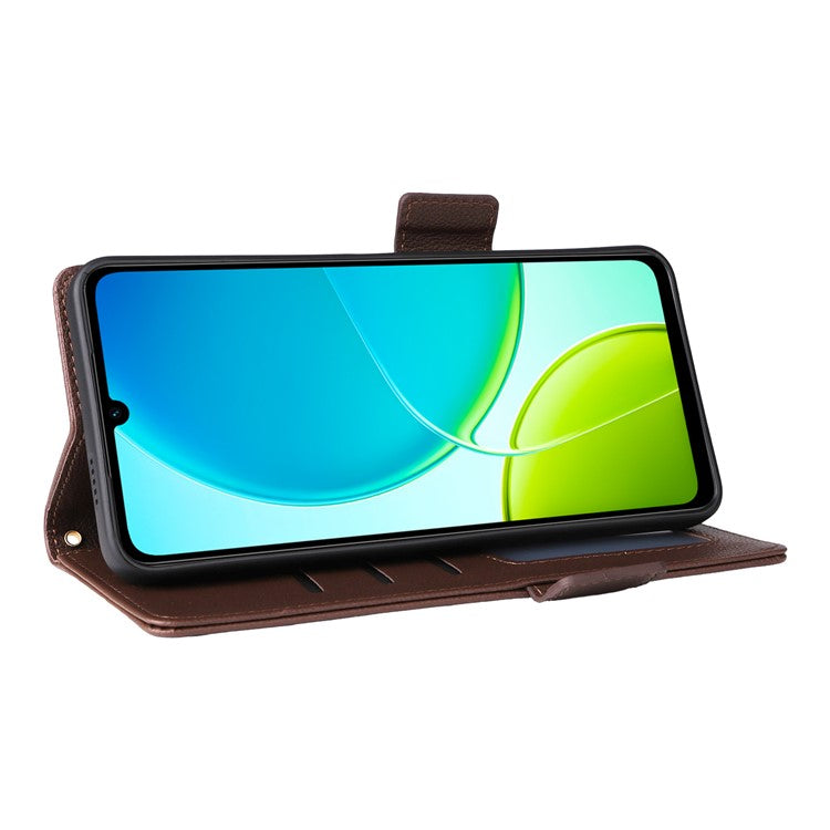 For vivo Y04 4G / Y29s 5G Case Wallet Flip Litchi Texture PU Leather Phone Cover - Brown