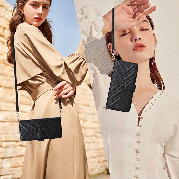 For vivo Y04 4G / Y29s 5G Case with Shoulder Strap Wallet Leather Phone Cover - Black