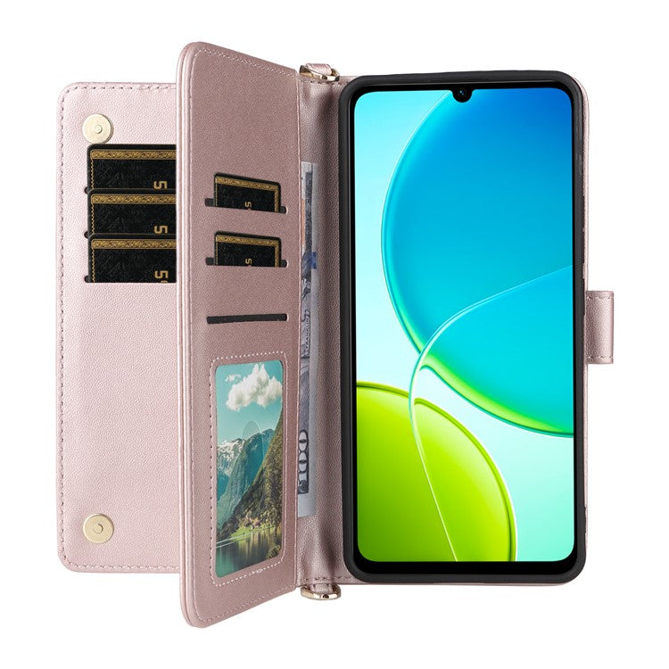 For vivo Y04 4G / Y29s 5G Case with Shoulder Strap Wallet Leather Phone Cover - Pink