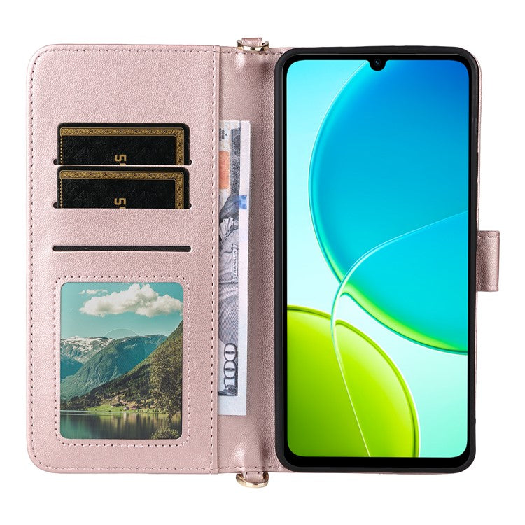 For vivo Y04 4G / Y29s 5G Case with Shoulder Strap Wallet Leather Phone Cover - Pink
