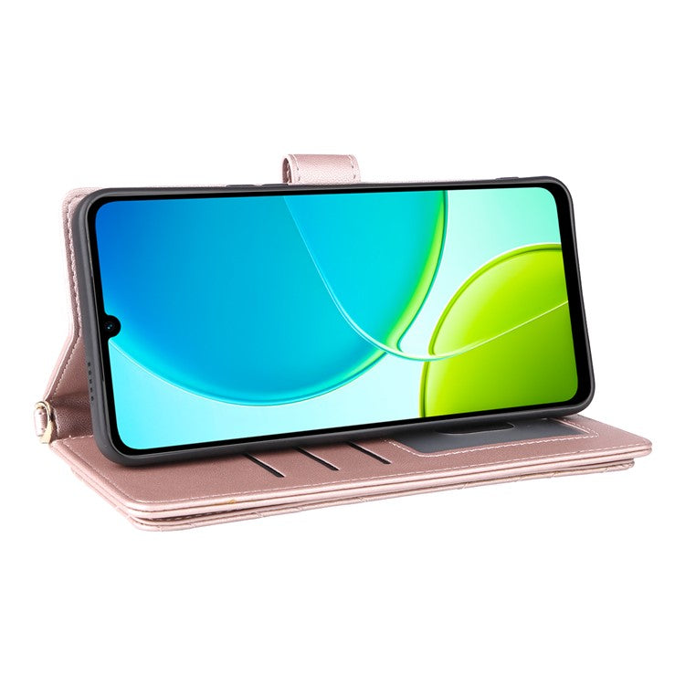 For vivo Y04 4G / Y29s 5G Case with Shoulder Strap Wallet Leather Phone Cover - Pink