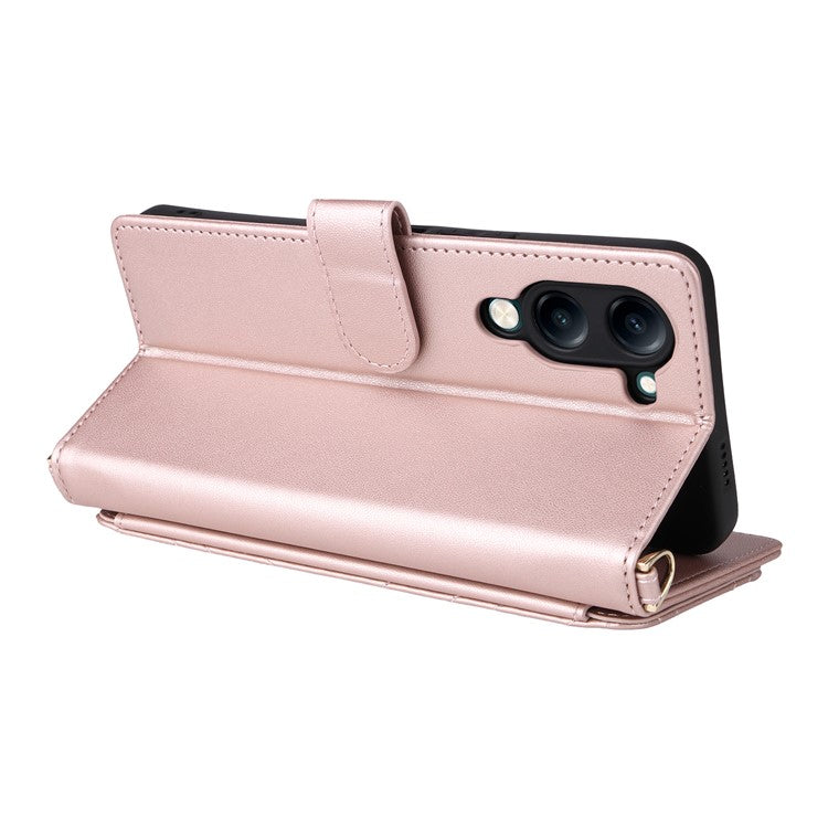 For vivo Y04 4G / Y29s 5G Case with Shoulder Strap Wallet Leather Phone Cover - Pink