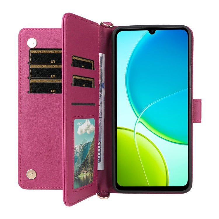 For vivo Y04 4G / Y29s 5G Case with Shoulder Strap Wallet Leather Phone Cover - Rose