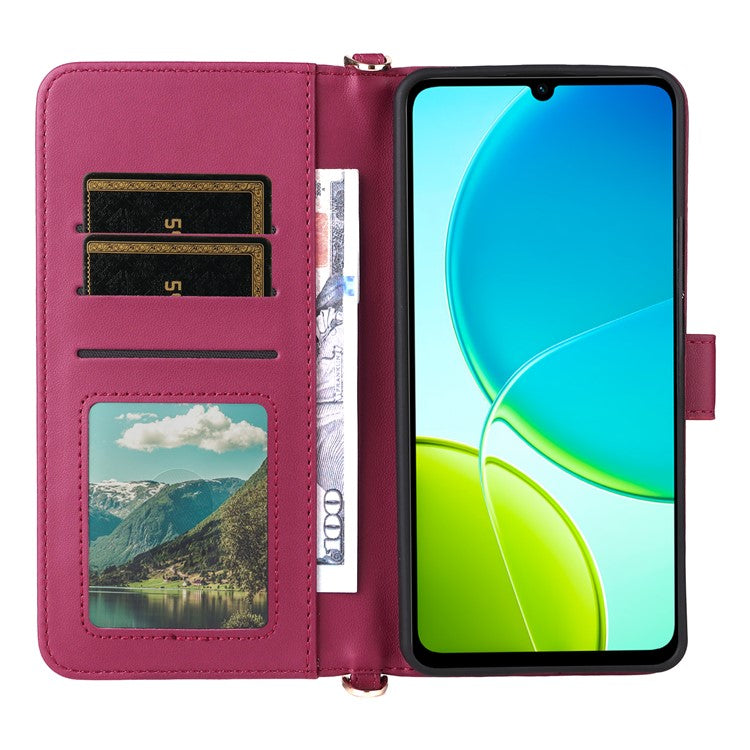 For vivo Y04 4G / Y29s 5G Case with Shoulder Strap Wallet Leather Phone Cover - Rose