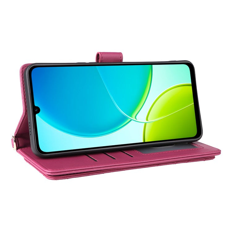 For vivo Y04 4G / Y29s 5G Case with Shoulder Strap Wallet Leather Phone Cover - Rose