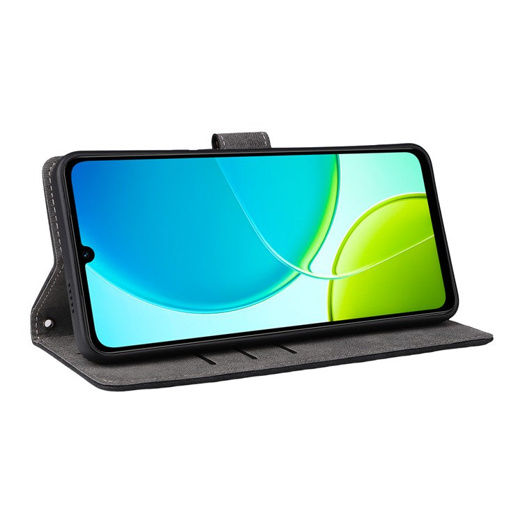 For vivo Y04 4G / Y29s 5G Case Wallet RFID Blocking PU Leather Cover Viewing Stand - Black