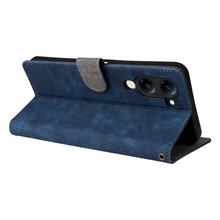 For vivo Y04 4G / Y29s 5G Case Wallet RFID Blocking PU Leather Cover Viewing Stand - Blue