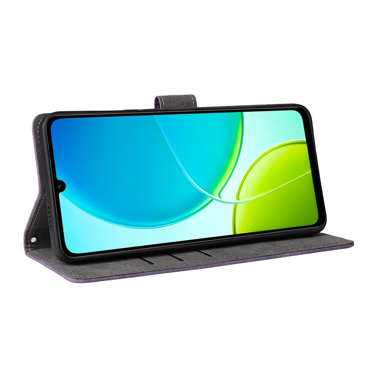 For vivo Y04 4G / Y29s 5G Case Wallet RFID Blocking PU Leather Cover Viewing Stand - Purple