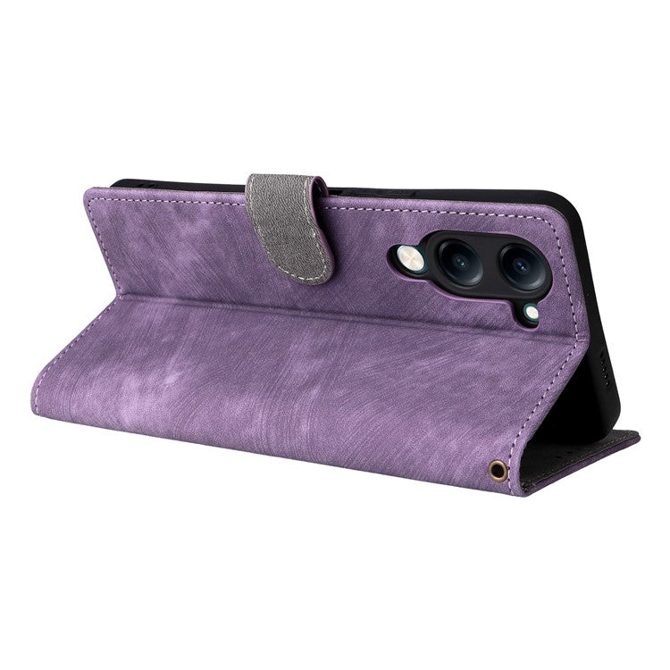 For vivo Y04 4G / Y29s 5G Case Wallet RFID Blocking PU Leather Cover Viewing Stand - Purple