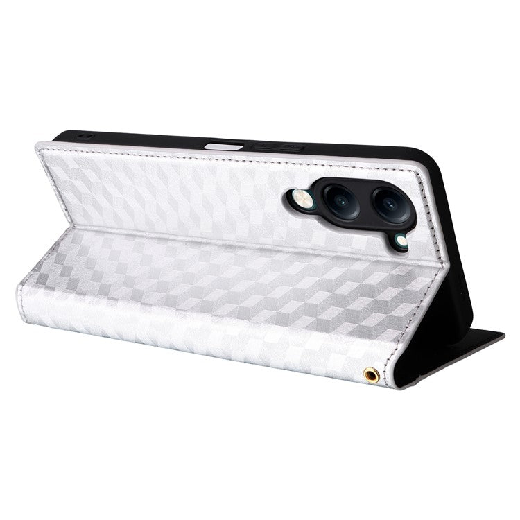 For vivo Y04 4G / Y29s 5G Case Wallet Rhombus Imprinted Leather Phone Cover - Black