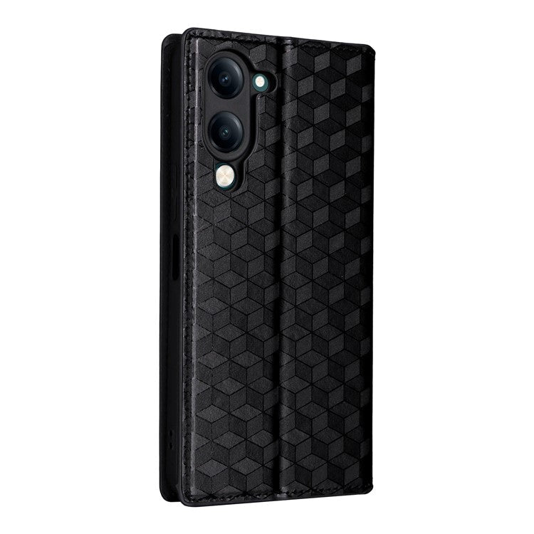 For vivo Y04 4G / Y29s 5G Case Wallet Rhombus Imprinted Leather Phone Cover - Black