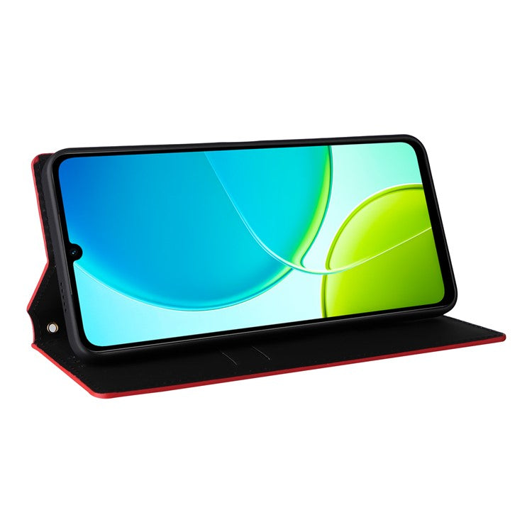 For vivo Y04 4G / Y29s 5G Case Wallet Rhombus Imprinted Leather Phone Cover - Red