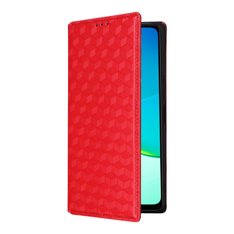 For vivo Y04 4G / Y29s 5G Case Wallet Rhombus Imprinted Leather Phone Cover - Red