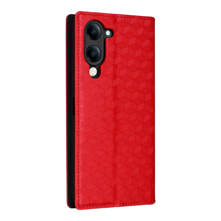 For vivo Y04 4G / Y29s 5G Case Wallet Rhombus Imprinted Leather Phone Cover - Red