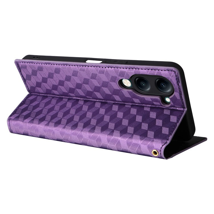 For vivo Y04 4G / Y29s 5G Case Wallet Rhombus Imprinted Leather Phone Cover - Purple