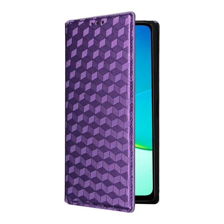 For vivo Y04 4G / Y29s 5G Case Wallet Rhombus Imprinted Leather Phone Cover - Purple