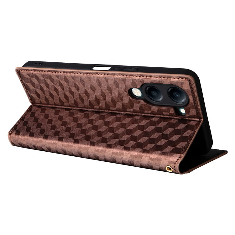For vivo Y04 4G / Y29s 5G Case Wallet Rhombus Imprinted Leather Phone Cover - Brown