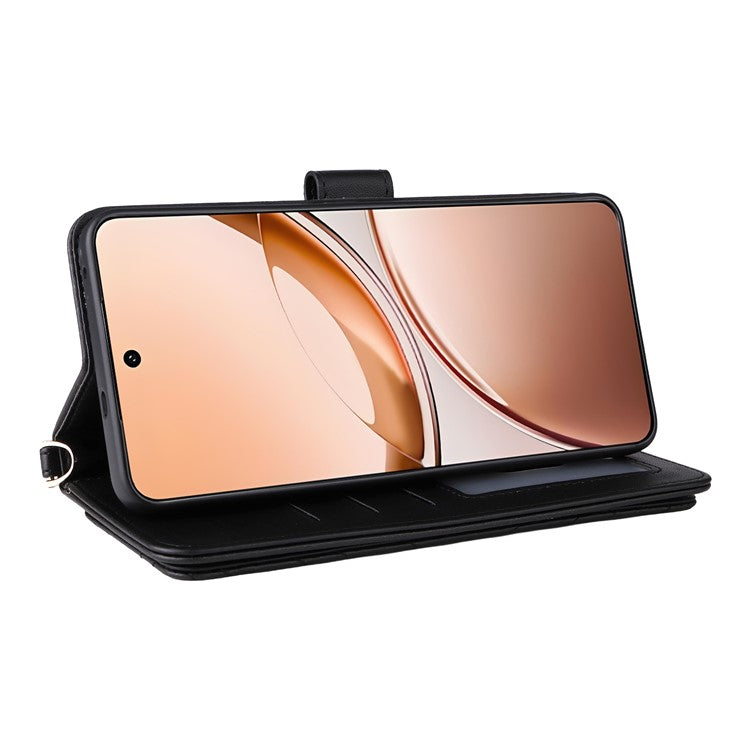 For vivo V50 Lite 4G / 5G Case with Shoulder Strap Wallet Leather Phone Cover - Black