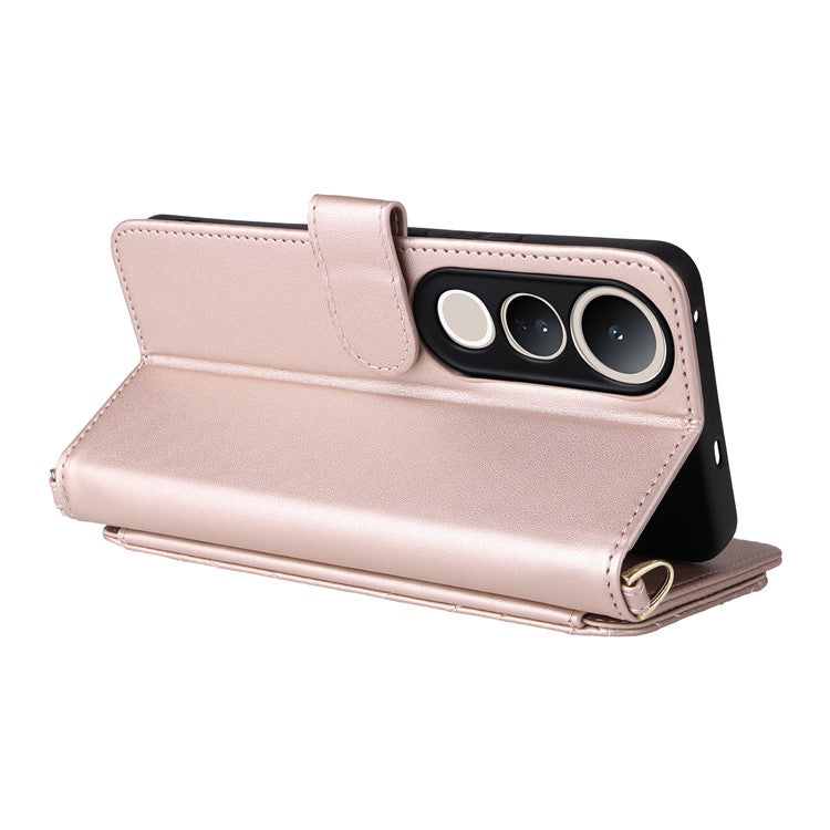 For vivo V50 Lite 4G / 5G Case with Shoulder Strap Wallet Leather Phone Cover - Pink