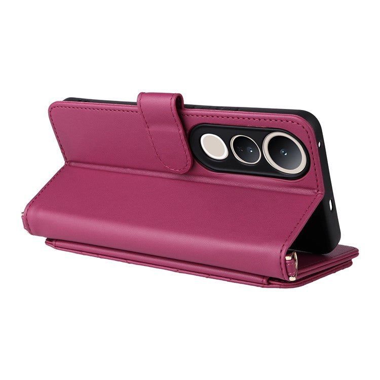 For vivo V50 Lite 4G / 5G Case with Shoulder Strap Wallet Leather Phone Cover - Rose