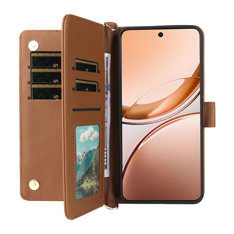 For vivo V50 Lite 4G / 5G Case with Shoulder Strap Wallet Leather Phone Cover - Brown