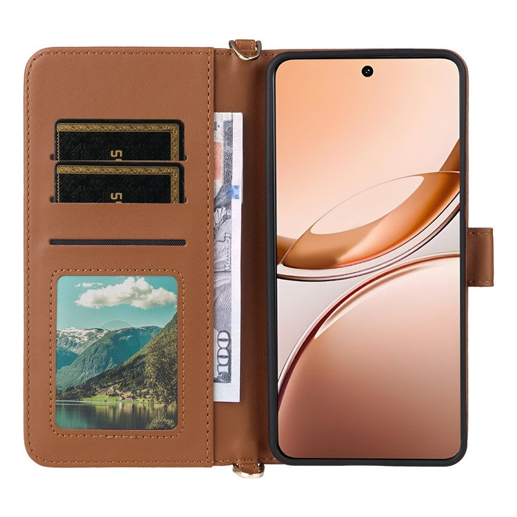 For vivo V50 Lite 4G / 5G Case with Shoulder Strap Wallet Leather Phone Cover - Brown