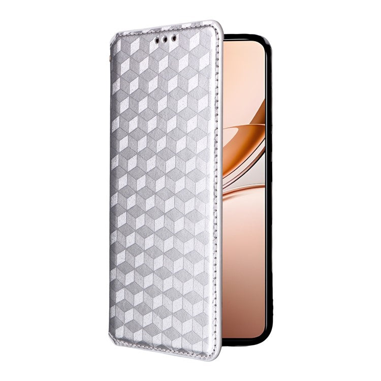 For vivo V50 Lite 4G / 5G Case Wallet Rhombus Imprinted Leather Phone Cover - Silver