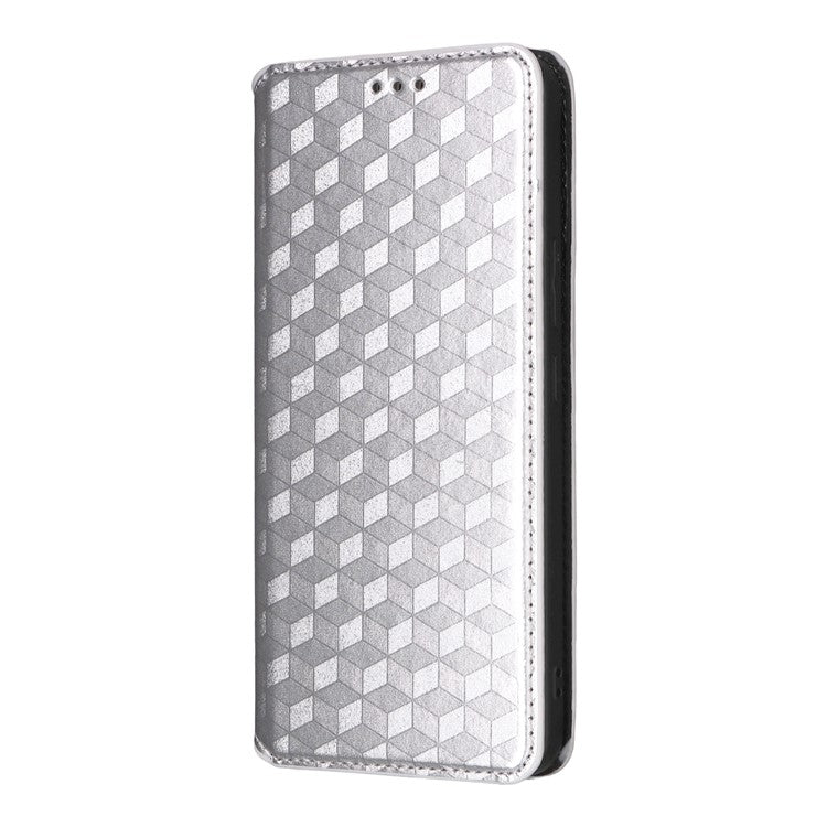 For vivo V50 Lite 4G / 5G Case Wallet Rhombus Imprinted Leather Phone Cover - Silver