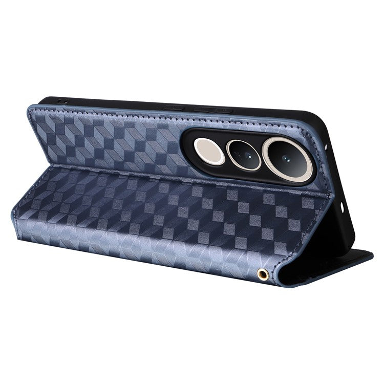 For vivo V50 Lite 4G / 5G Case Wallet Rhombus Imprinted Leather Phone Cover - Blue