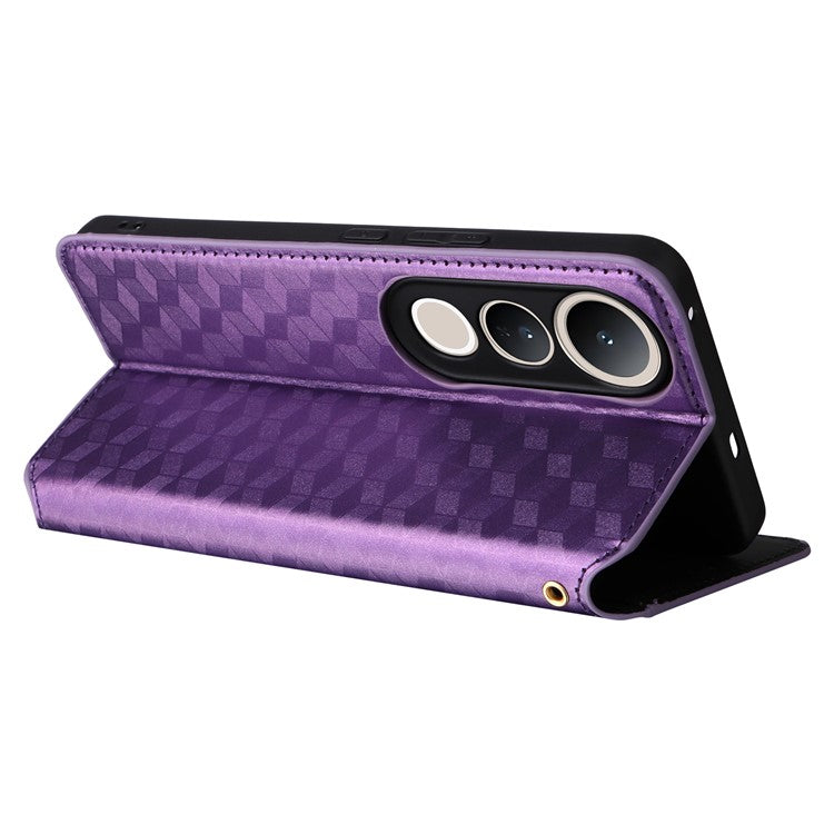 For vivo V50 Lite 4G / 5G Case Wallet Rhombus Imprinted Leather Phone Cover - Purple