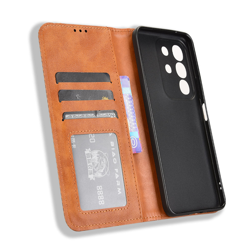 For vivo Y29 4G Retro PU Leather Case Phone Wallet Stand Cover - Brown