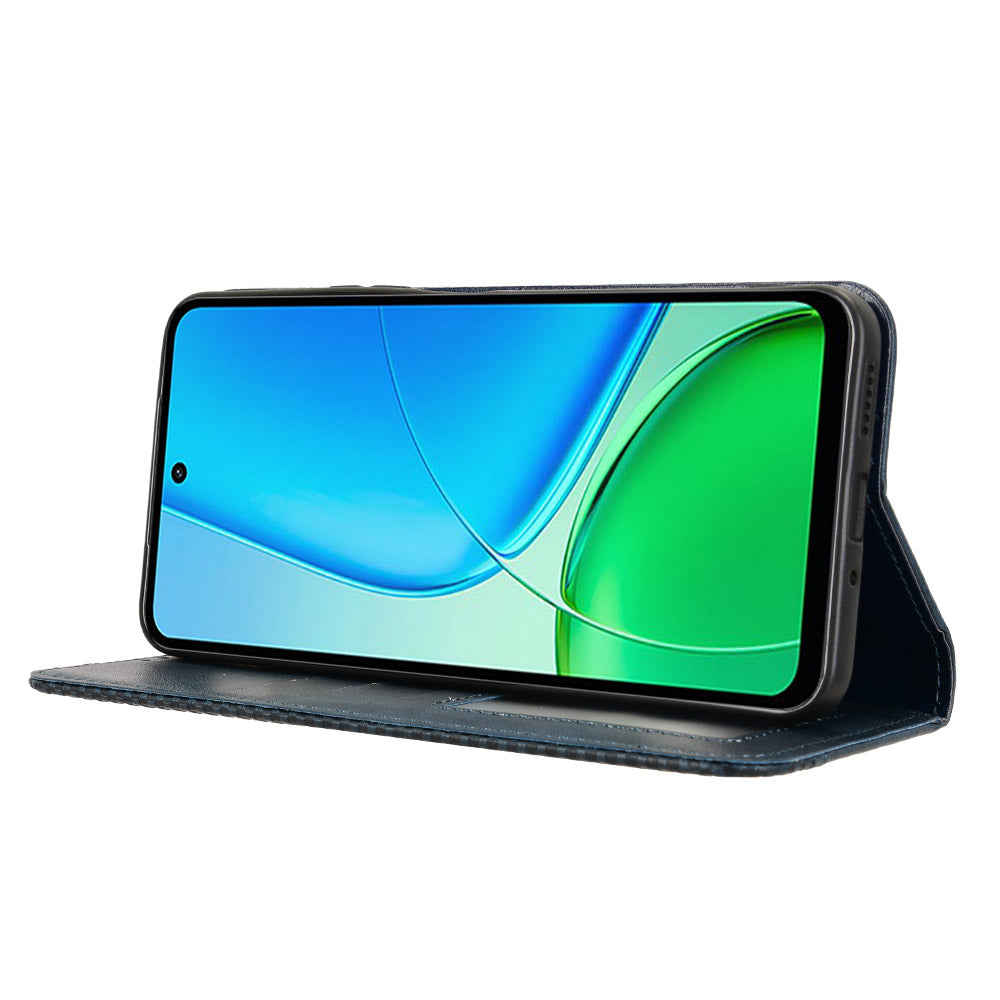 For vivo Y29 4G Retro PU Leather Case Phone Wallet Stand Cover - Blue