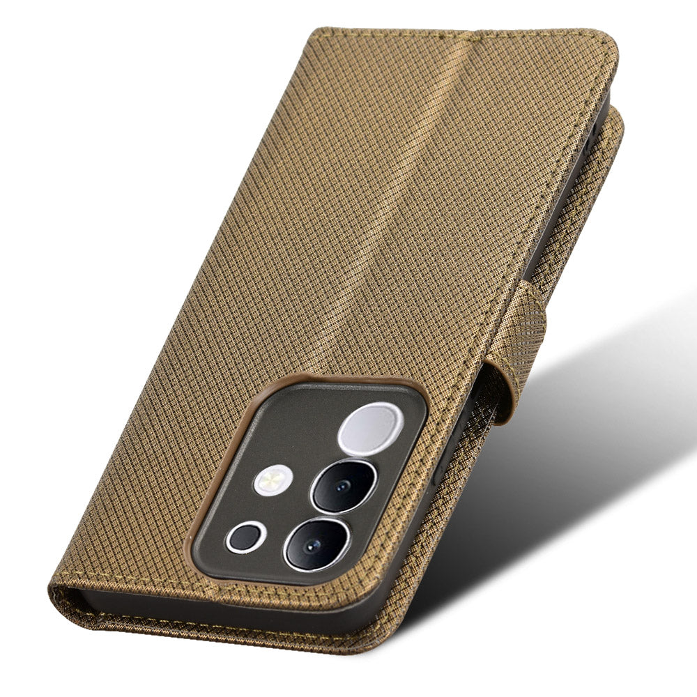 For vivo Y29 4G Leather Wallet Case with Strap Diamond Texture Phone Cover - Brown