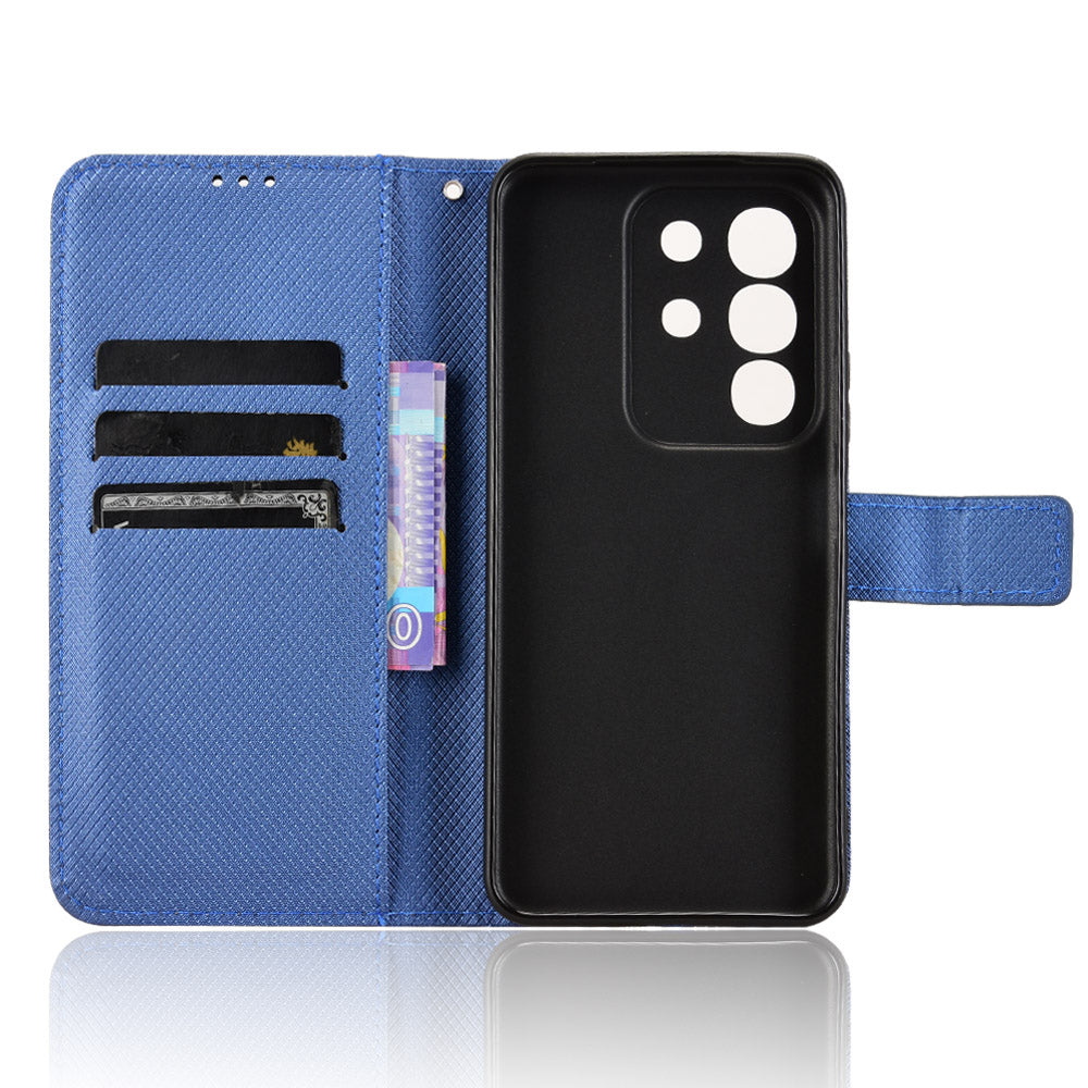 For vivo Y29 4G Leather Wallet Case with Strap Diamond Texture Phone Cover - Blue