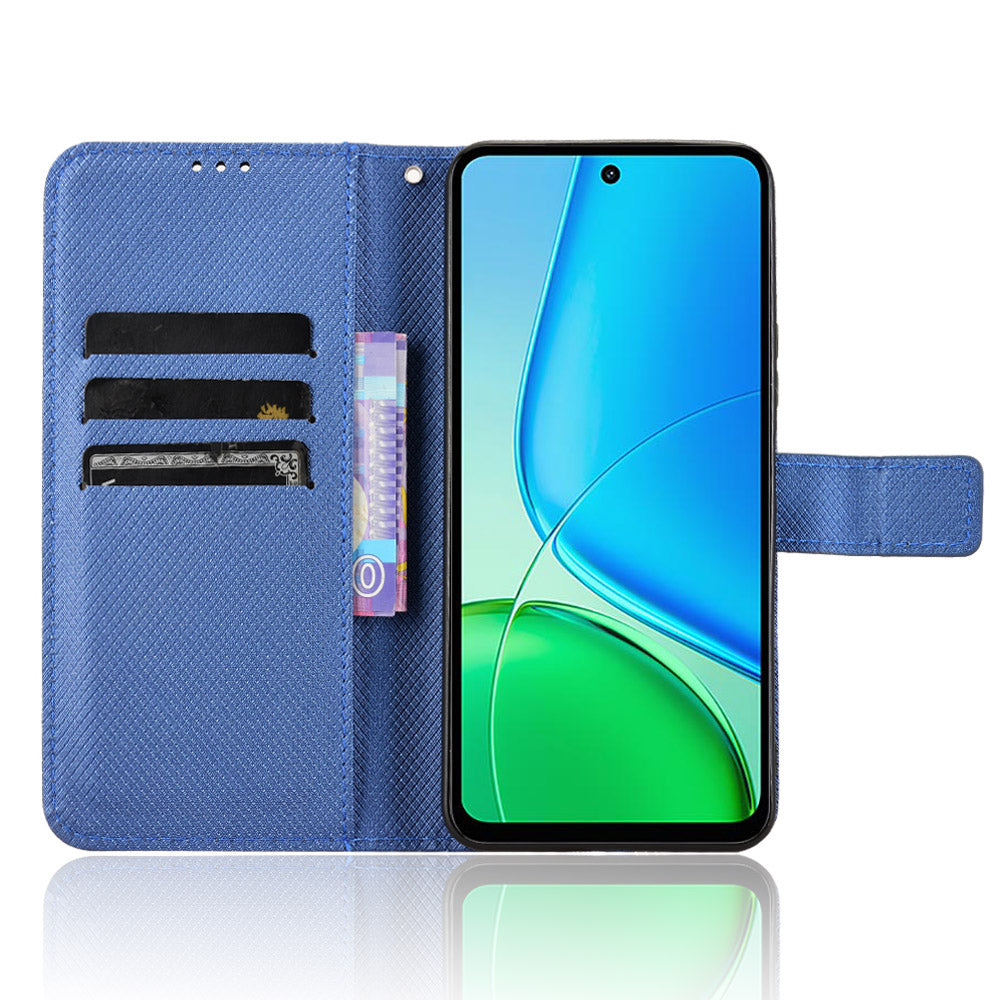 For vivo Y29 4G Leather Wallet Case with Strap Diamond Texture Phone Cover - Blue