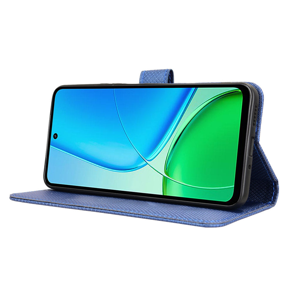 For vivo Y29 4G Leather Wallet Case with Strap Diamond Texture Phone Cover - Blue