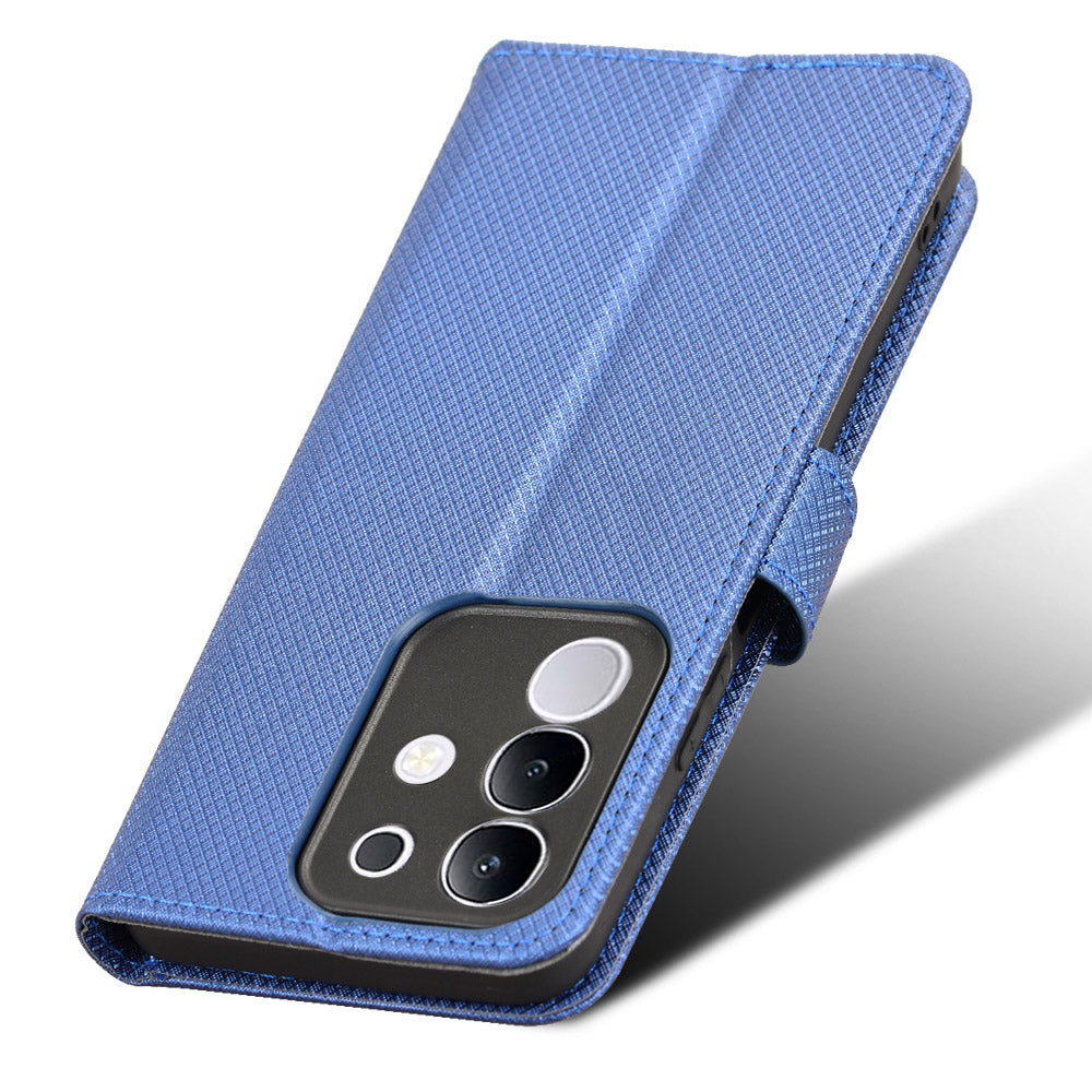 For vivo Y29 4G Leather Wallet Case with Strap Diamond Texture Phone Cover - Blue