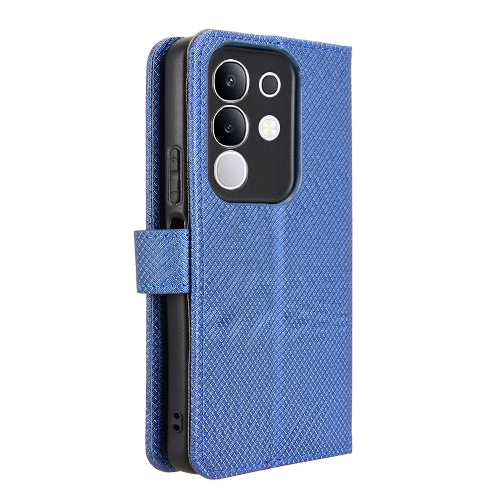 For vivo Y29 4G Leather Wallet Case with Strap Diamond Texture Phone Cover - Blue