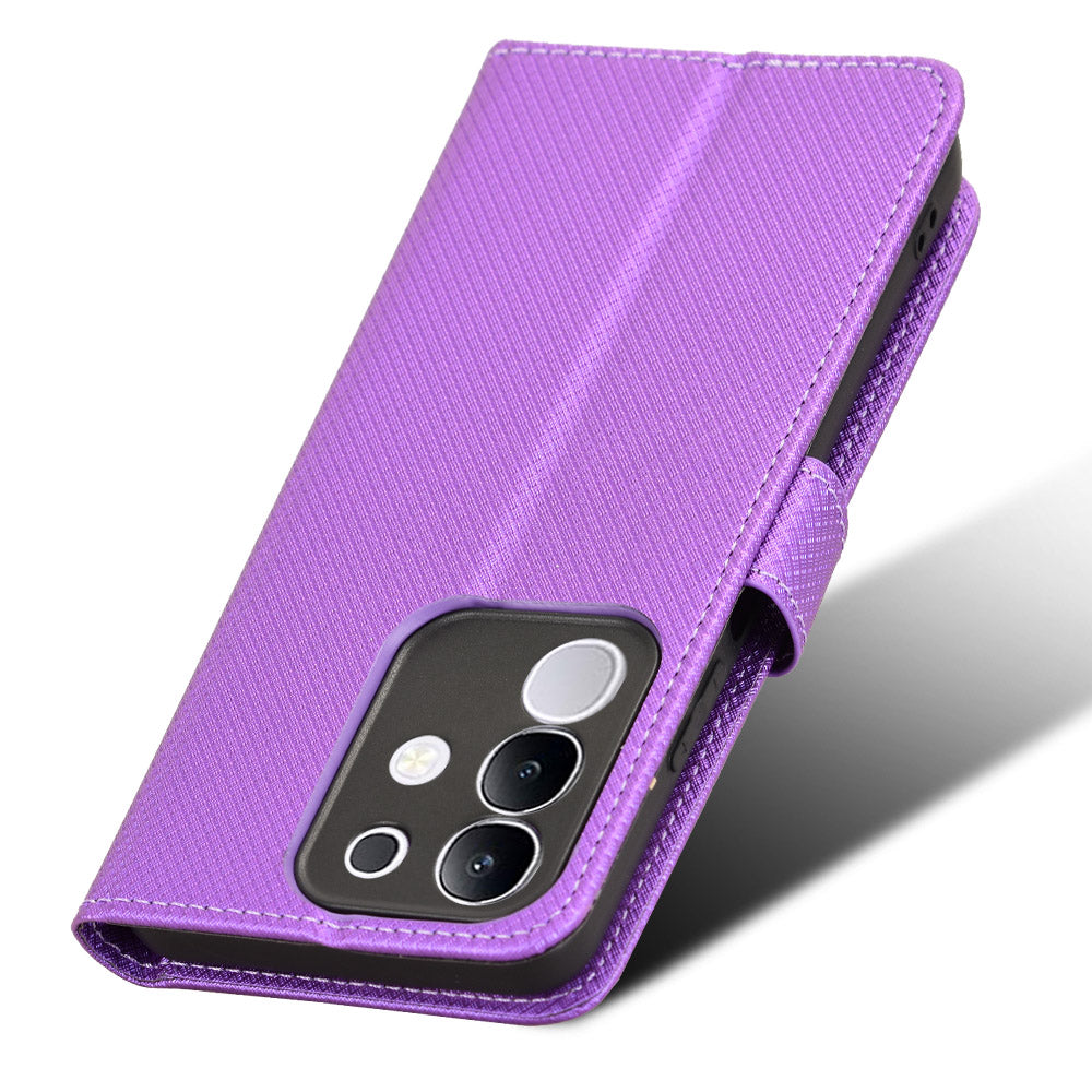 For vivo Y29 4G Leather Wallet Case with Strap Diamond Texture Phone Cover - Purple