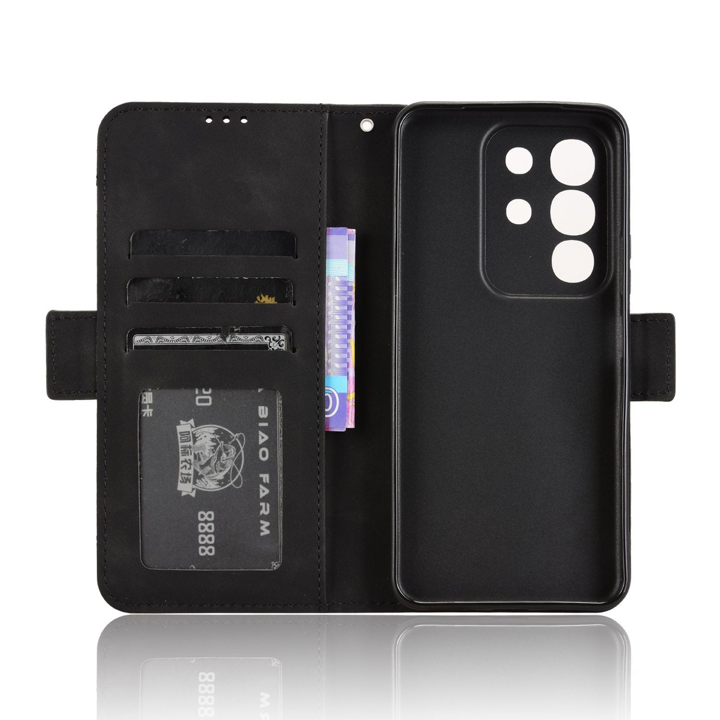 For vivo Y29 4G Leather Case Phone Wallet Cover with Multiple Card Slots - Black