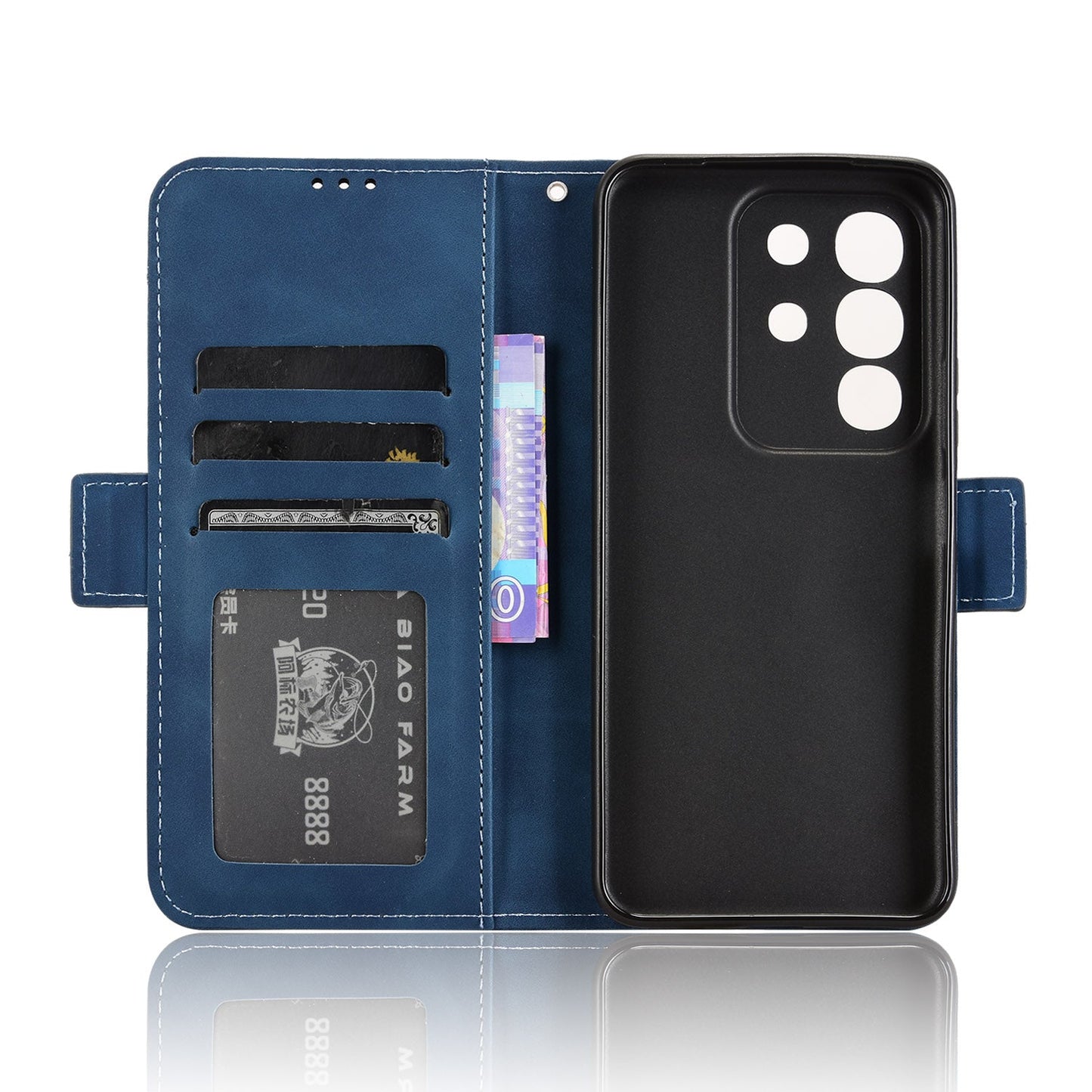 For vivo Y29 4G Leather Case Phone Wallet Cover with Multiple Card Slots - Blue