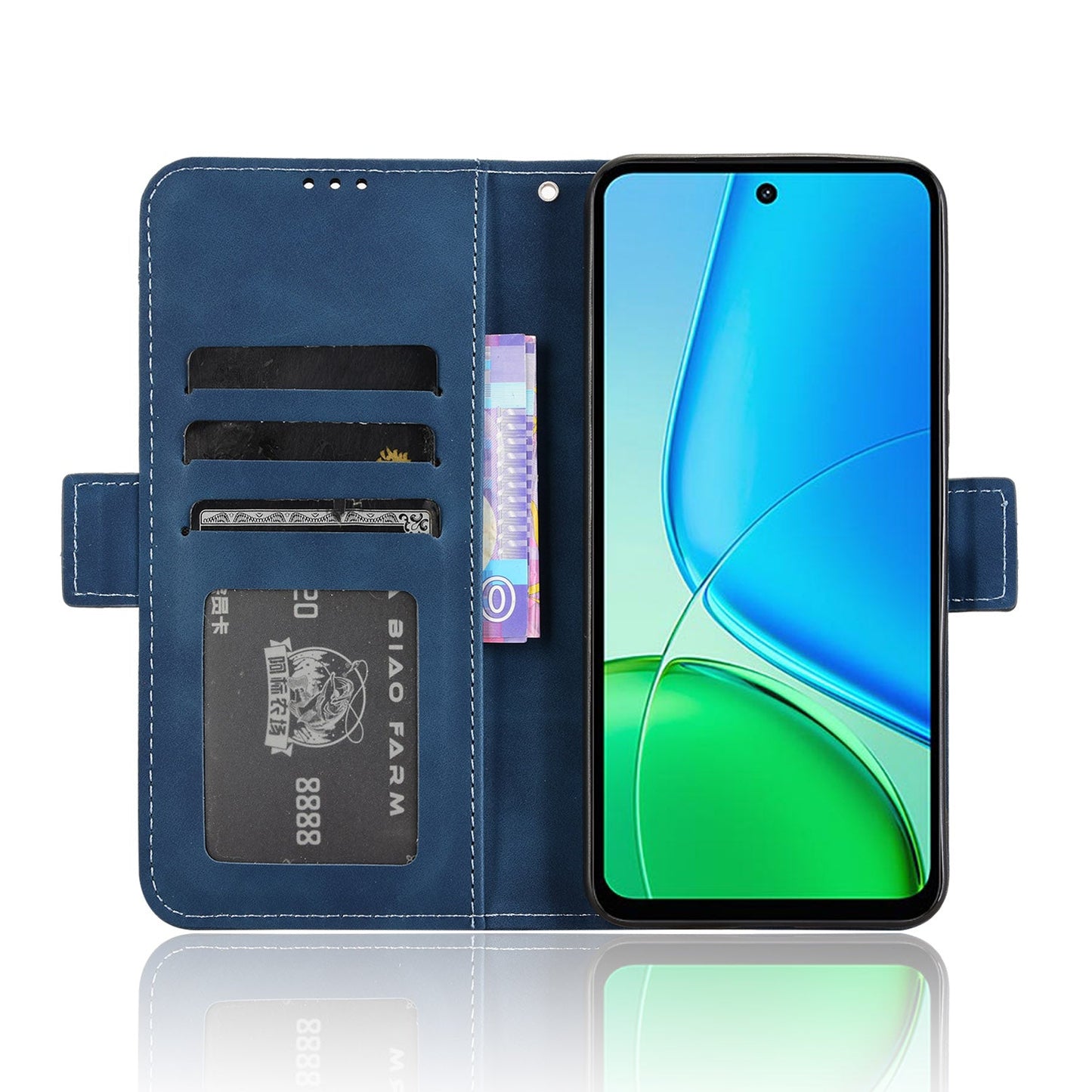 For vivo Y29 4G Leather Case Phone Wallet Cover with Multiple Card Slots - Blue