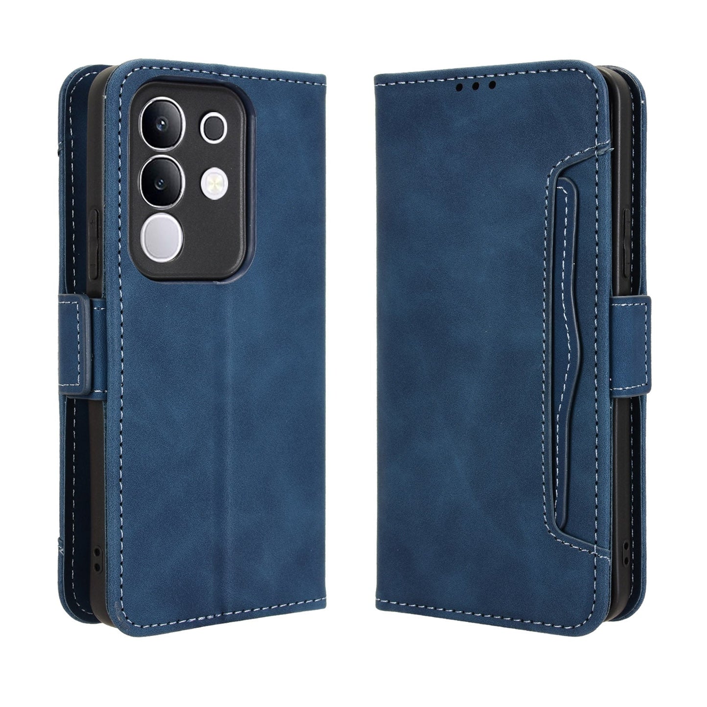 For vivo Y29 4G Leather Case Phone Wallet Cover with Multiple Card Slots - Blue